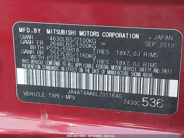 2020 MITSUBISHI ECLIPSE CROSS JA4AT4AA6LZ011640 Photo 8