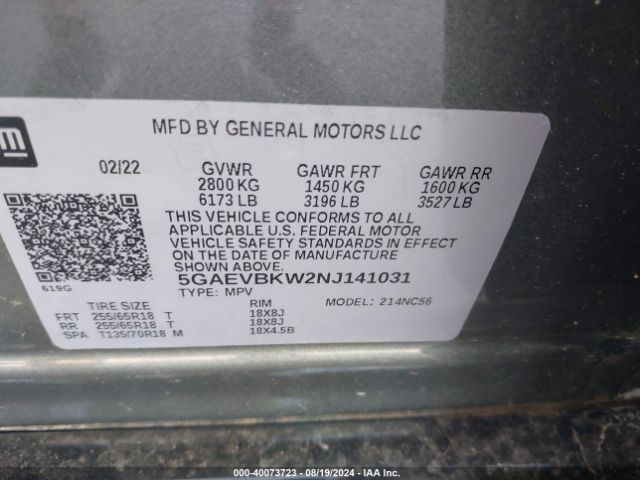 5GAEVBKW2NJ141031 Buick Enclave Awd Premium