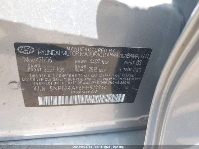 5NPE24AF6HH529946 Hyundai Sonata
