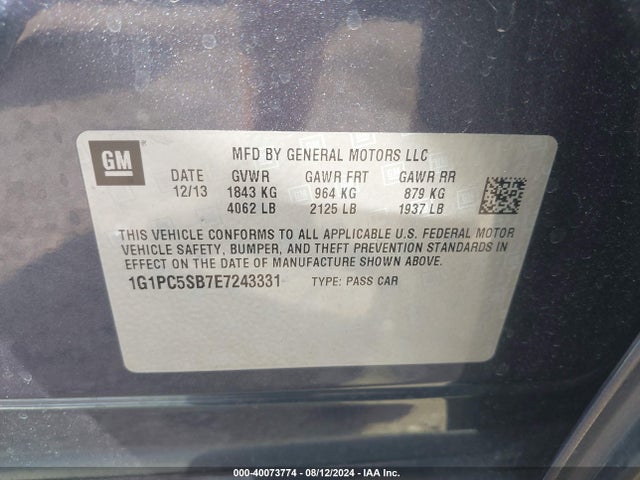 Chevrolet Cruze 1lt Auto 2014 1G1PC5SB7E7243331 Image 9