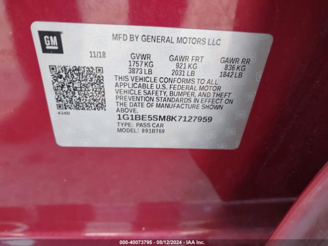1G1BE5SM8K7127959 Chevrolet CRUZE LT