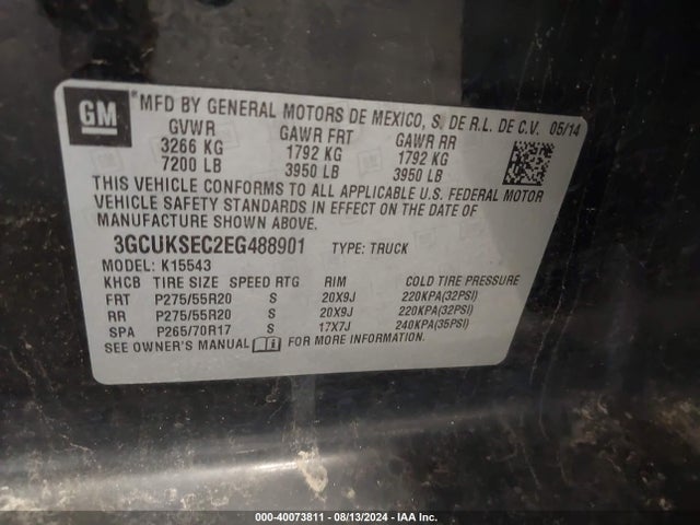 Chevrolet Silverado 1500 2lz 2014 3GCUKSEC2EG488901 Image 9