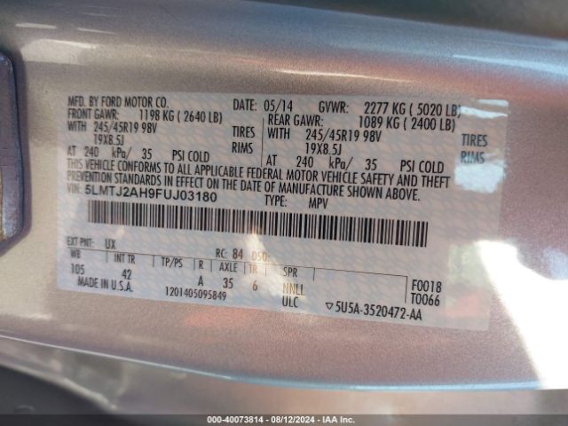 5LMTJ2AH9FUJ03180 Lincoln MKC