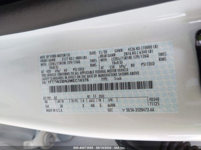 1FT7W2BN2MEC16376 Ford F-250 Lariat