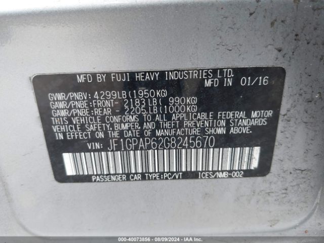 JF1GPAP62G8245670 Subaru Impreza 2.0i Sport Premium