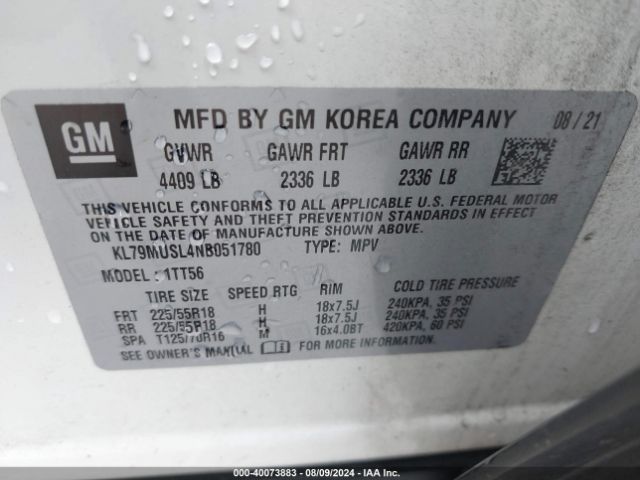 KL79MUSL4NB051780 Chevrolet Trailblazer Awd Rs