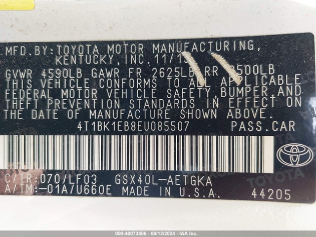 Toyota Avalon Xle Premium 2014 4T1BK1EB8EU085507 Image 9