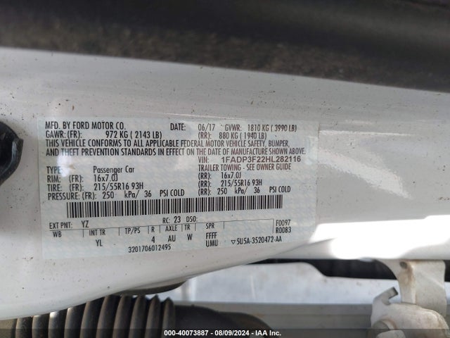 Ford FOCUS SE 2017 1FADP3F22HL282116 Image 9