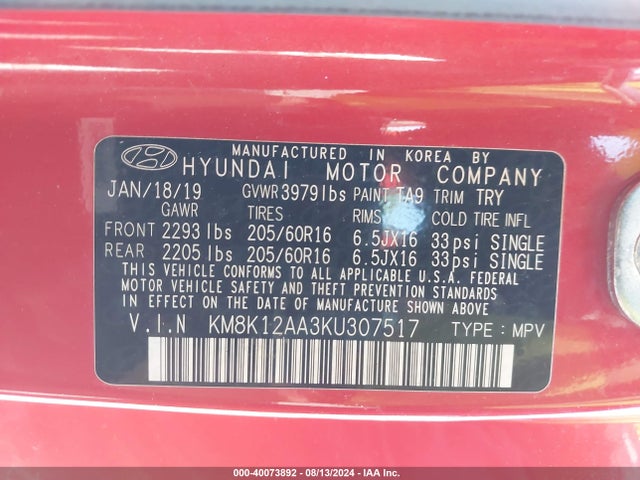 Hyundai Kona Se 2019 KM8K12AA3KU307517 Image 9