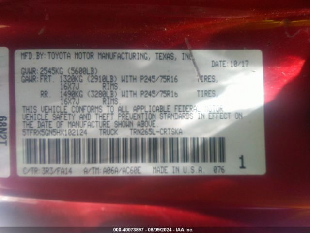 5TFRX5GN5HX102124 Toyota Tacoma Sr