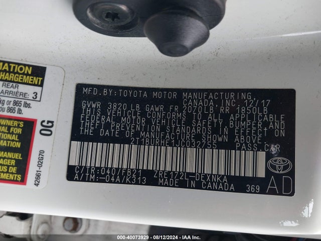 Toyota COROLLA LE 2018 2T1BURHE1JC032755 Image 9