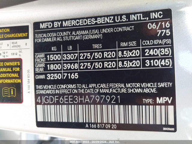 4JGDF6EE3HA797921 Mercedes-Benz Gls 450 4matic
