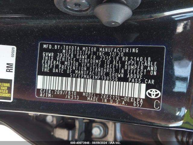 Toyota COROLLA LE 2021 5YFEPMAEXMP199556 Image 9