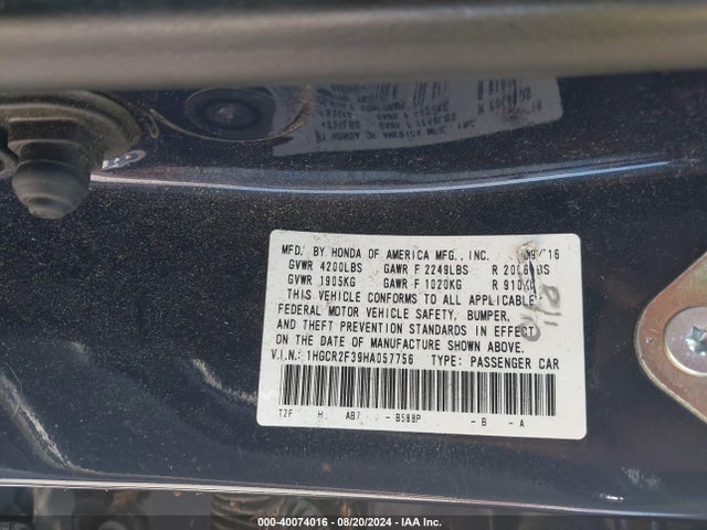 Honda ACCORD LX 2017 1HGCR2F39HA057756 Image 9