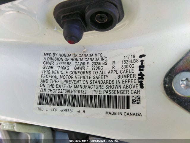 Honda Civic Lx 2020 2HGFC2F69LH510132 Image 9