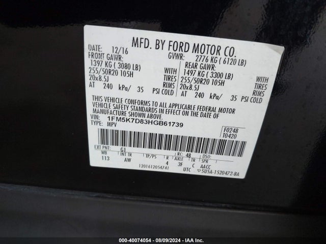 Ford EXPLORER XLT 2017 1FM5K7D83HGB61739 Image 9