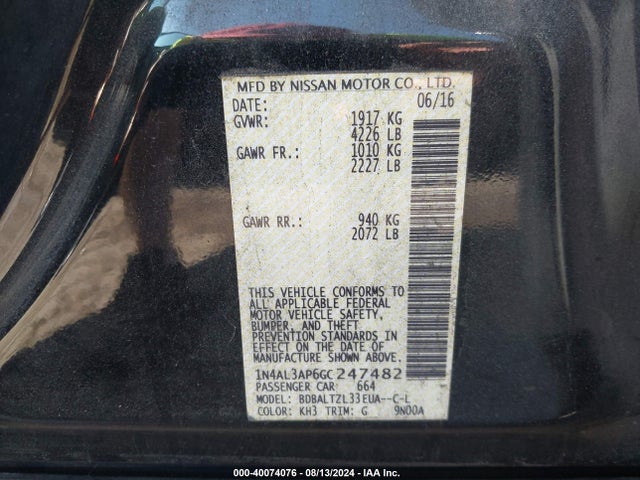 Nissan Altima 2.5 Sl 2016 1N4AL3AP6GC247482 Image 9