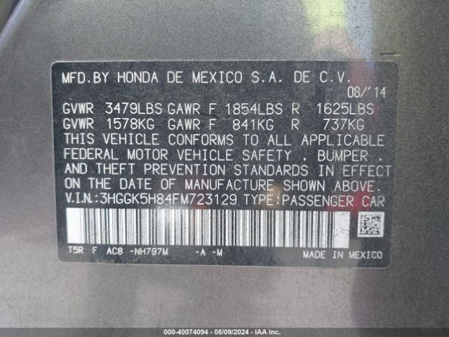 3HGGK5H84FM723129 Honda Fit Ex/ex-l