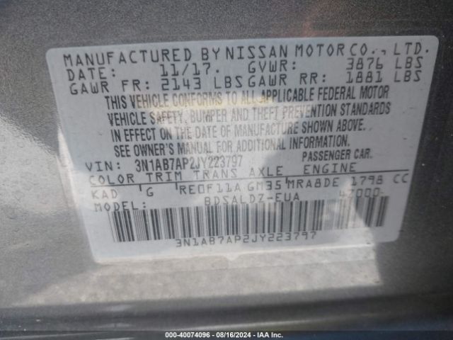 3N1AB7AP2JY223797 Nissan SENTRA SV