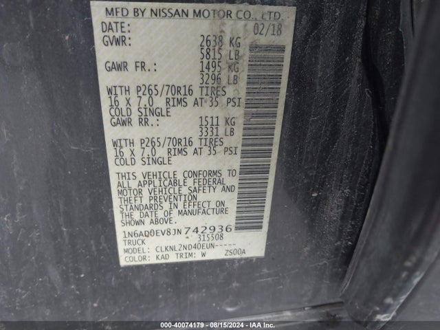 Nissan Frontier Sv V6 2018 1N6AD0EV8JN742936 Image 9