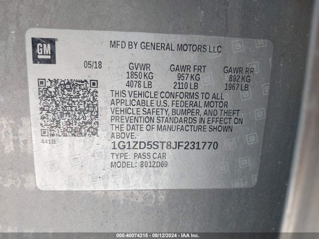 Chevrolet MALIBU LT 2018 1G1ZD5ST8JF231770 Image 9