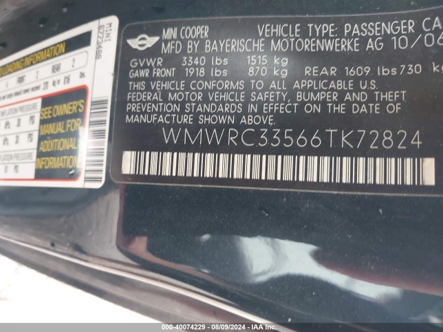 2006 MINI COOPER WMWRC33566TK72824 Photo 8