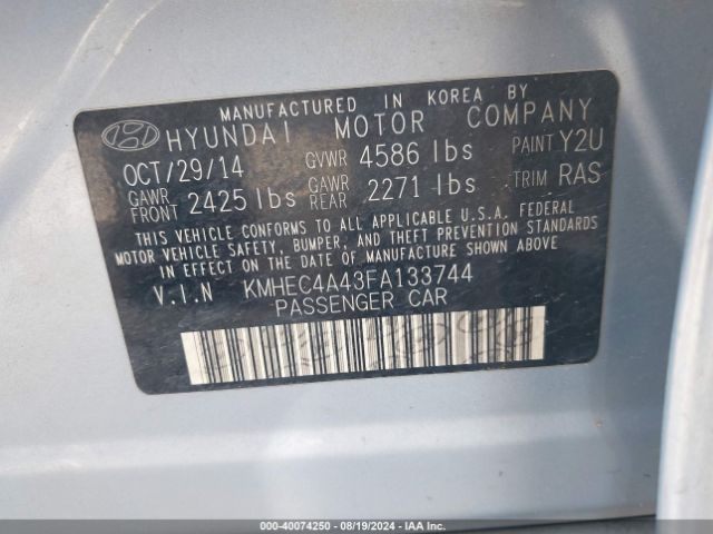 KMHEC4A43FA133744 Hyundai SONATA HYBRID
