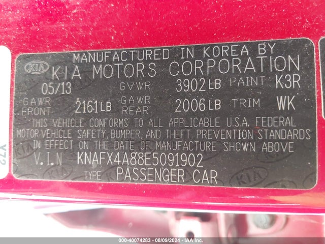 KIA FORTE EX 2014 KNAFX4A88E5091902 Image 9