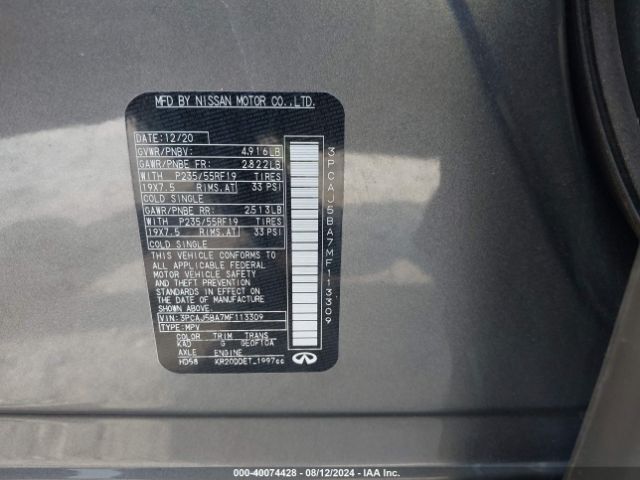 3PCAJ5BA7MF113309 Infiniti Qx50 Luxe