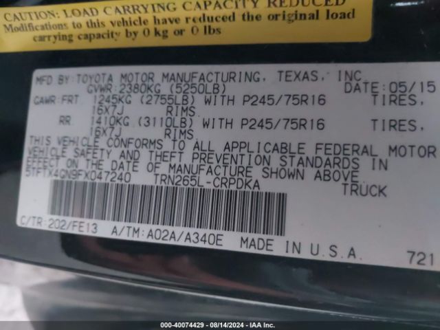5TFTX4GN9FX047240 Toyota Tacoma Prerunner