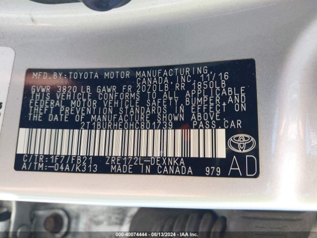 2T1BURHE0HC801739 Toyota Corolla L/le/xle/se/xse