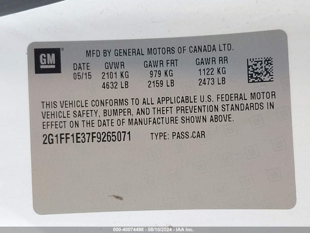 Chevrolet Camaro 2lt 2015 2G1FF1E37F9265071 Image 9