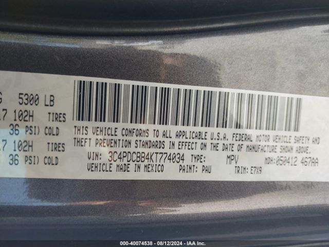 3C4PDCBB4KT774034 Dodge JOURNEY SE