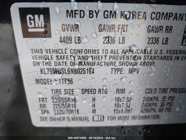 KL79MUSL6NB025164 Chevrolet Trailblazer Awd Rs
