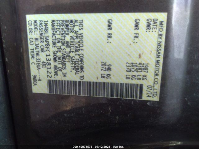 1N4BL3AP8FC138122 Nissan Altima 3.5 Sl