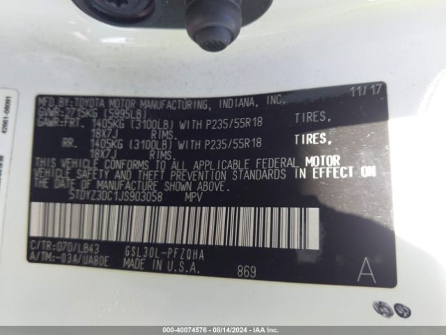 5TDYZ3DC1JS903058 Toyota Sienna Limited 7 Passenger