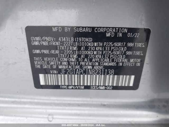 JF2GTAPC1N8231138 Subaru Crosstrek Premium