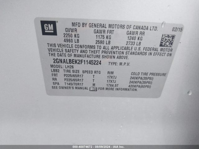 2GNALBEK2F1145224 Chevrolet EQUINOX 1LT