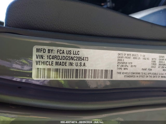 Dodge Durango Gt Plus Awd 2022 1C4RDJDG5NC205473 Image 9
