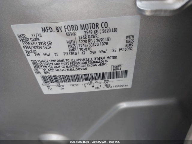2LMDJ8JK7EBL00265 Lincoln MKX
