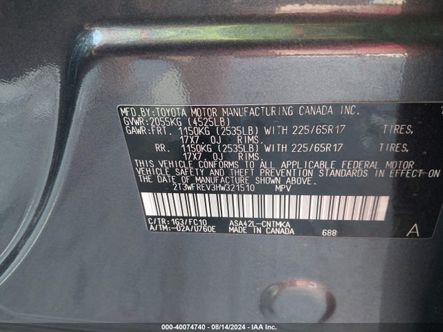 Toyota Rav4 Xle 2017 2T3WFREV3HW321510 Image 9