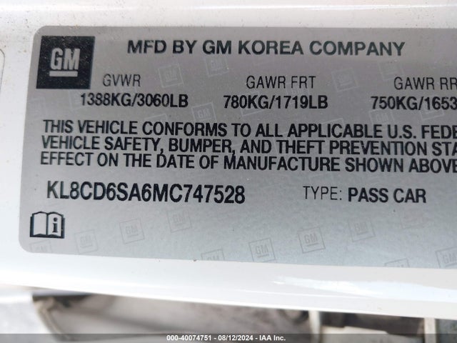 Chevrolet Spark Fwd 1lt Automatic 2021 KL8CD6SA6MC747528 Image 9