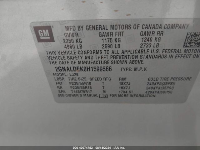 2GNALDEK0H1599566 Chevrolet Equinox Premier