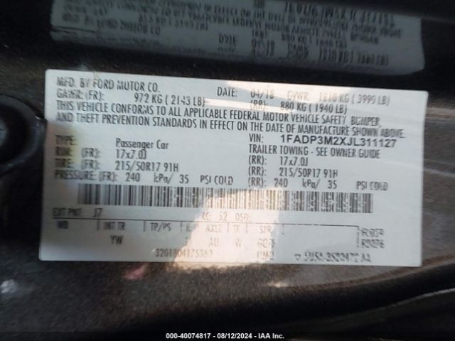 1FADP3M2XJL311127 Ford FOCUS SEL
