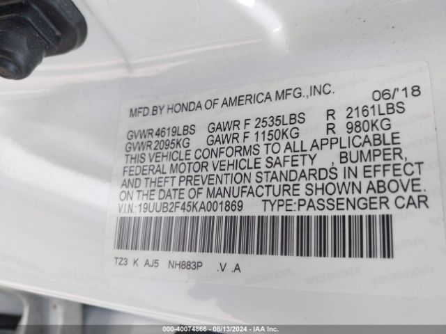 19UUB2F45KA001869 Acura Tlx Tech Pkg