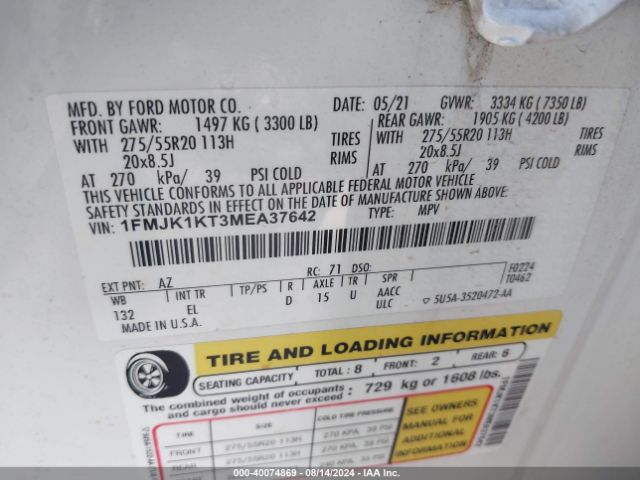 1FMJK1KT3MEA37642 Ford Expedition Limited Max