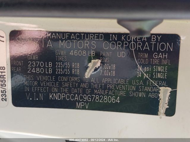 KNDPCCAC9G7828064 KIA Sportage Ex