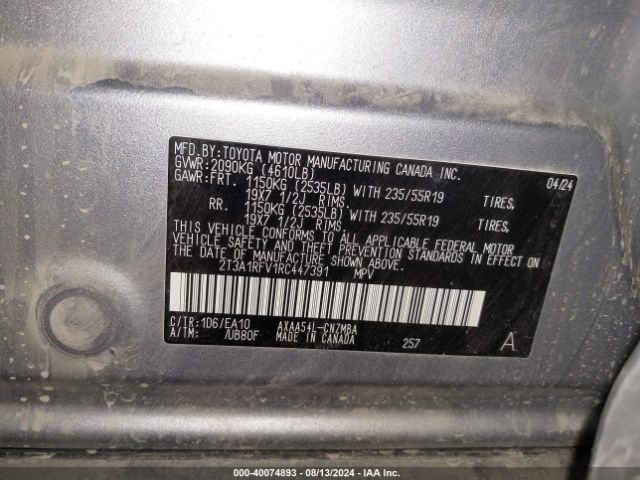 2T3A1RFV1RC447391 Toyota Rav4 Xle Premium