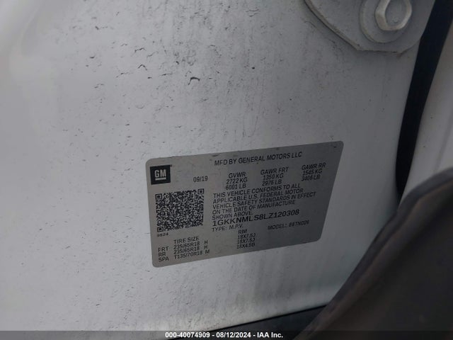 1GKKNMLS8LZ120308 GMC Acadia Fwd Slt