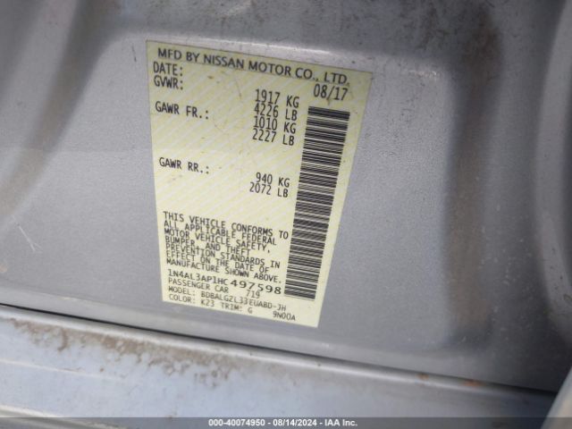 Nissan Altima 2.5 S 2017 1N4AL3AP1HC497598 Image 9